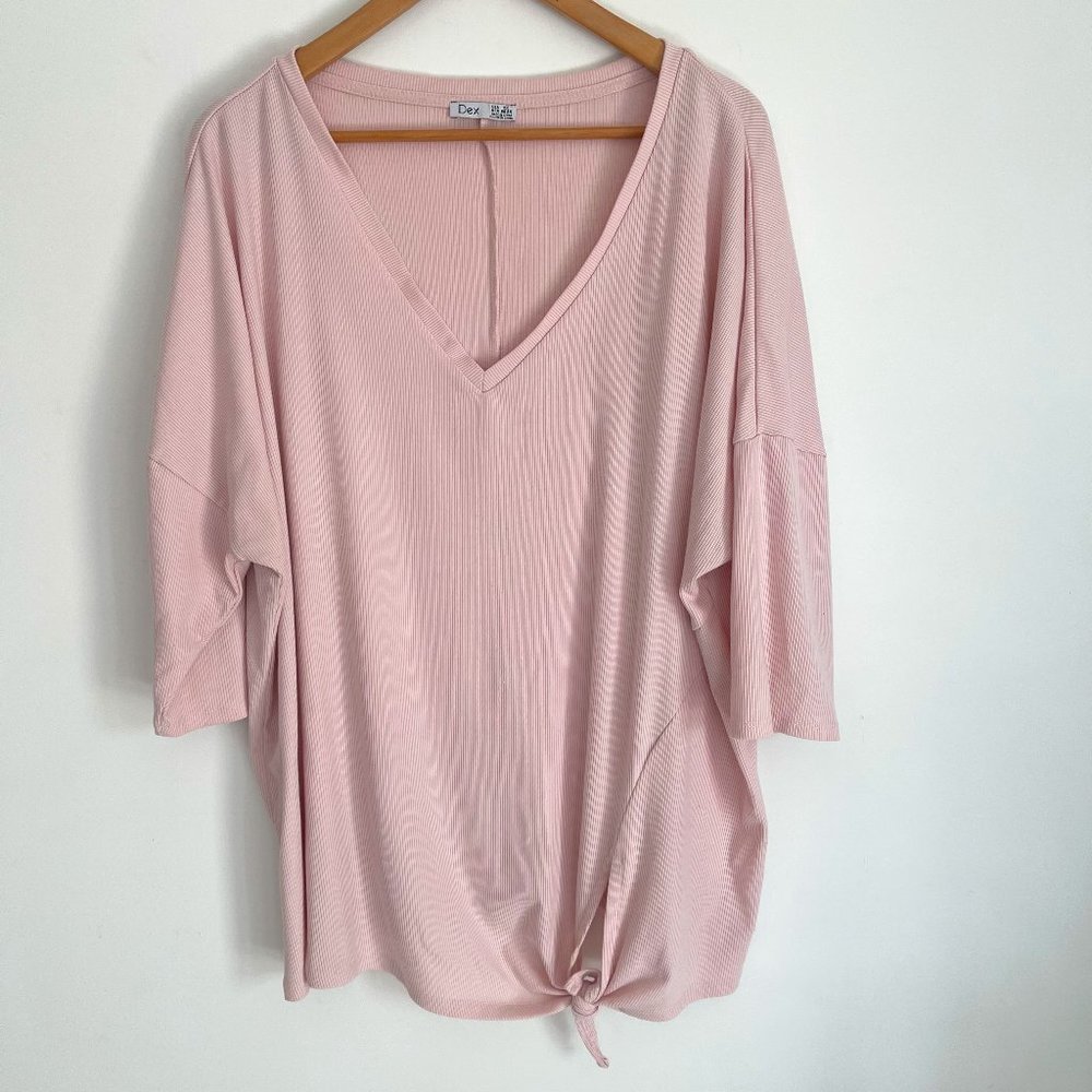 Dex Women Pink V Neck 3/4 Sleeve Side Knot Front Tunic Top Plus Size 2X